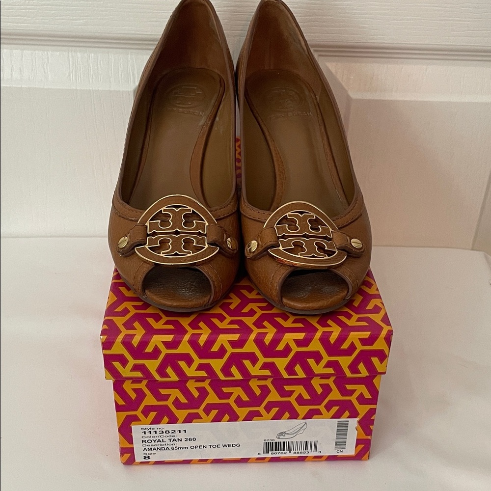 Tory Burch Tan Open Toe Wedges